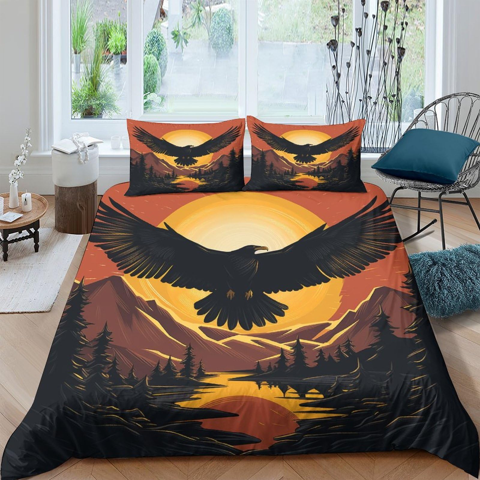 Housse de couette aigle 3D literie microfbre respirante 3 pièces 200x200cm