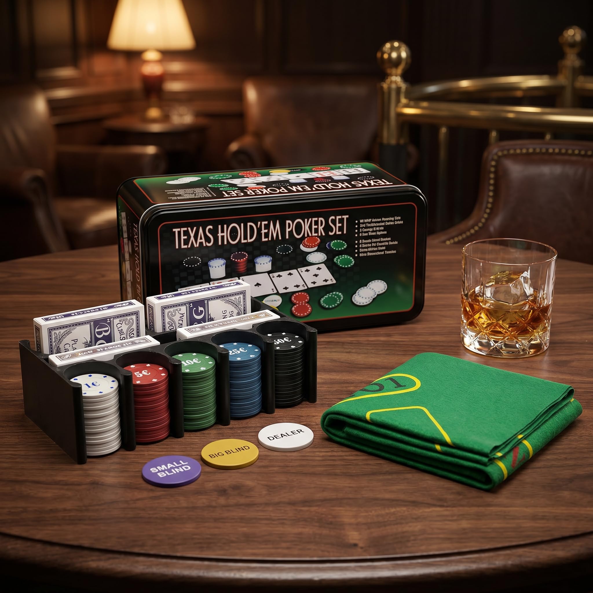 various Set de poker avec 200 jetons et boîte métallique, jeu de poker Texas Holdem avec 2 Decks et bouton Dealer, Kit Poker pour Blackjack, casino et soirées de jeu en famille
