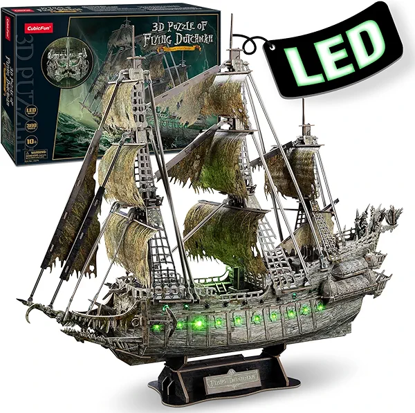 CubicFun 3D Puzzles for Adults Green LED Flying Dutchman, 360 Pieces Pirate Ship Arts & Crafts for Adults Gifts for Men Women Model Kit, Lighting Ghost Ship Easter Gifts Father's Gift