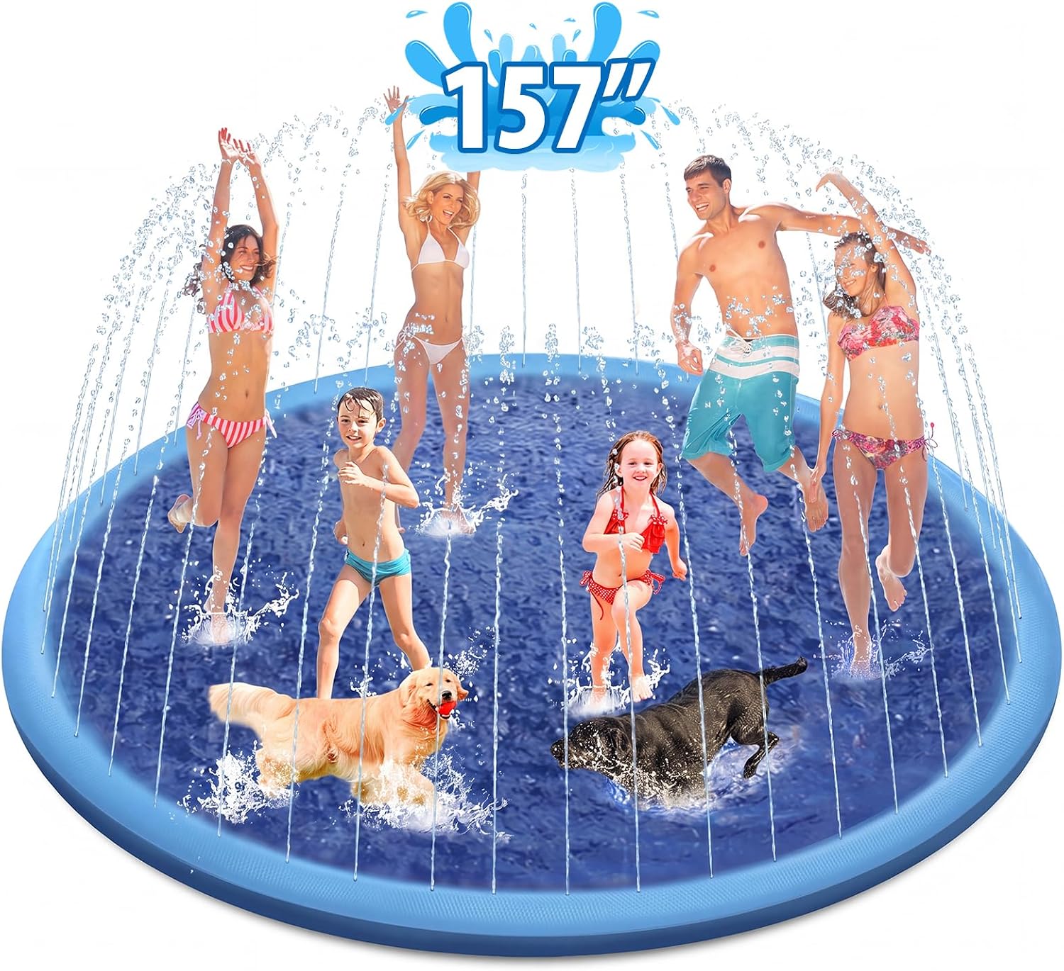 Raxurt Splash Pad for Kids and Dogs, 177'' Super Large Anti-Slip Splash Sprinkler Pad for Baby Toddler, Thicken Splash Pad Dog Pool Summer Outdoor Water Toys,Blue