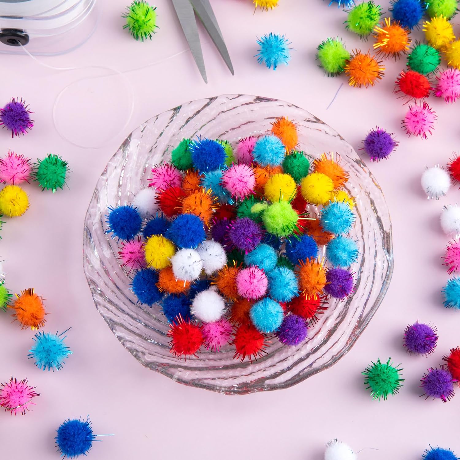 Alpinleux 100 Pcs Glitter Small Pom Poms for Crafts, Assorted Sparkle Pom Pom Balls, Mini Fluffy Craft Pompoms, Soft Pompoms for Art Crafts, DIY Decorations (0.59 inch, Random Mixed Color) - Image 6