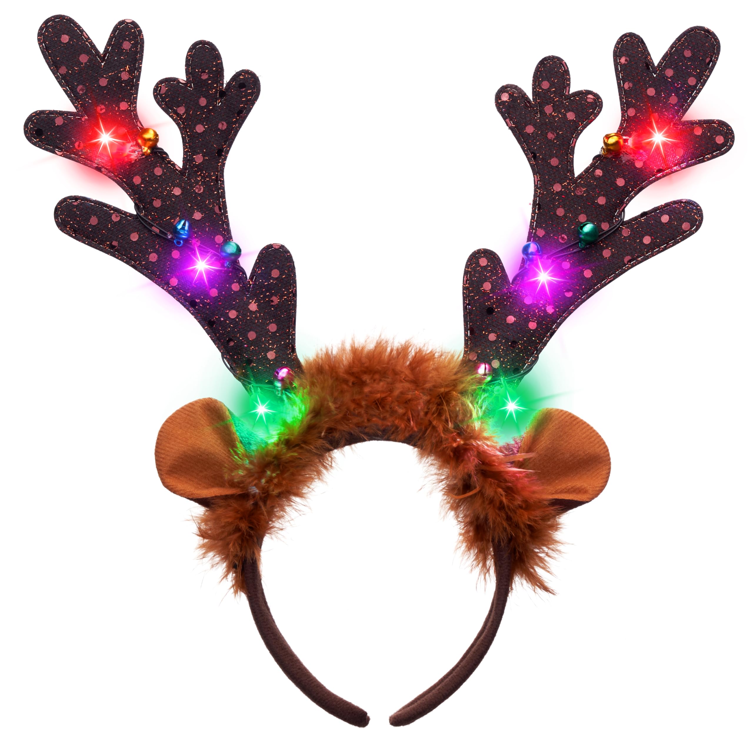 JOYIN Christmas Light Up Cute Reindeer Headband Adult Kids Party Favor Supplies, Xmas Accessories for Christmas Holiday Parties, Annual Holiday,