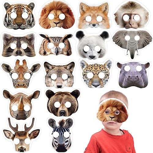 Miniatura 8 de Marsui 32 máscaras con patrón de monstruo para niños, máscara de monstruo temático para fiestas, suministros de cumpleaños, niños y niñas, disfraces