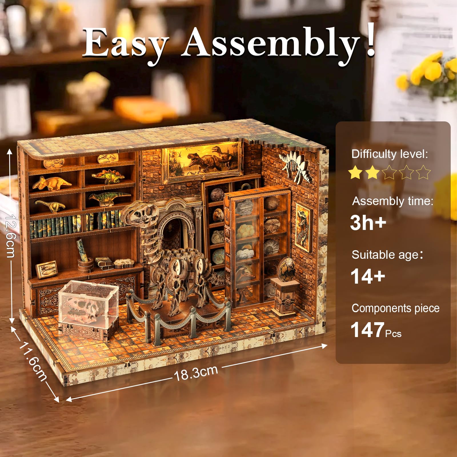 Cuteefun DIY Casa en Miniatura, Miniaturas Maquetas Kit de Madera con LED, Estructura de Ensamblaje con Espigas, Fácil de Montar, Regalo para Cumpleaños, Navidad y Halloween (Sala de Dinosaurios)