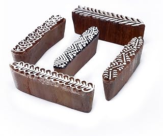 Clay Printing Stamps - Border Design Wood Blocks Printing Stamps for Saree Border Heena Clay Pottery | Set of 5 | HASHCART®