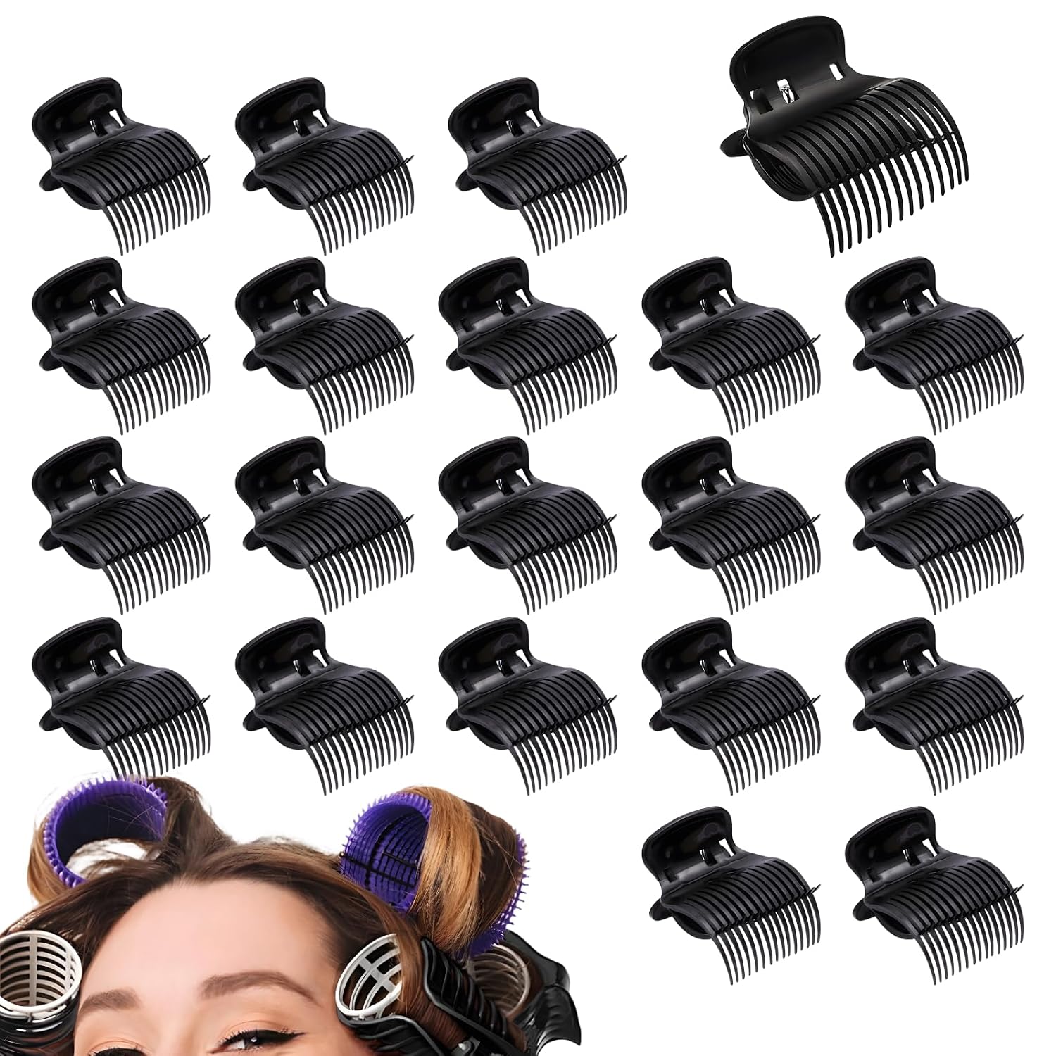20PCS Hot Roller Clips,Hair Curler Claw Clip for Women Girls Hair Styling,Compatible with Most Roller Sizes(Black)