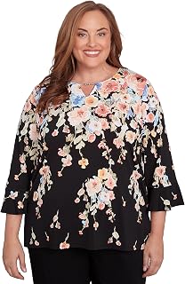 Falling Flower Beaded Split Neck Top