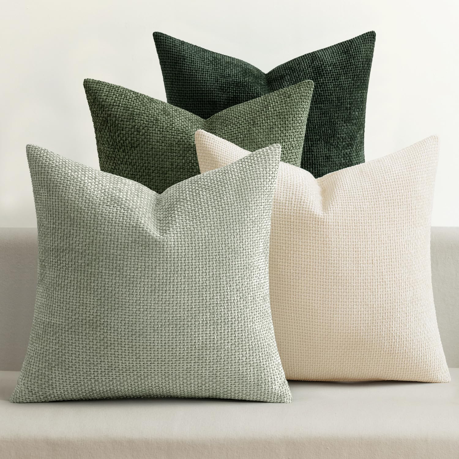 MIULEE Soft Decorative Chenille Euro Pillow Covers Green 22x22 Pack of 4