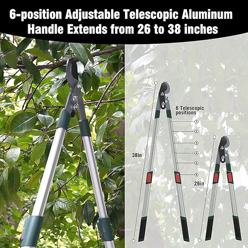 Miniatura 3 de GARTOL Juego de herramientas de jardín de 3 piezas, podadora de derivación, tijeras de podar con asas telescópicas de aluminio, cortadores de ramas