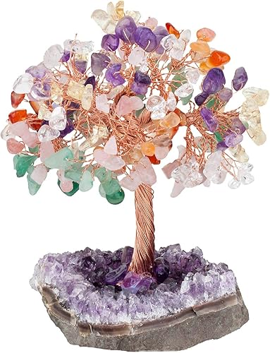 Nupuyai Árbol de dinero de cristal natural envuelto en base de cristal de racimo de amatista, figuras de árbol de la vida curativas del árbol de la Nupuyai Árbol de dinero de cristal natural envuelto en base de cristal de racimo de amatista, figuras de árbol de la vida curativas del árbol de la