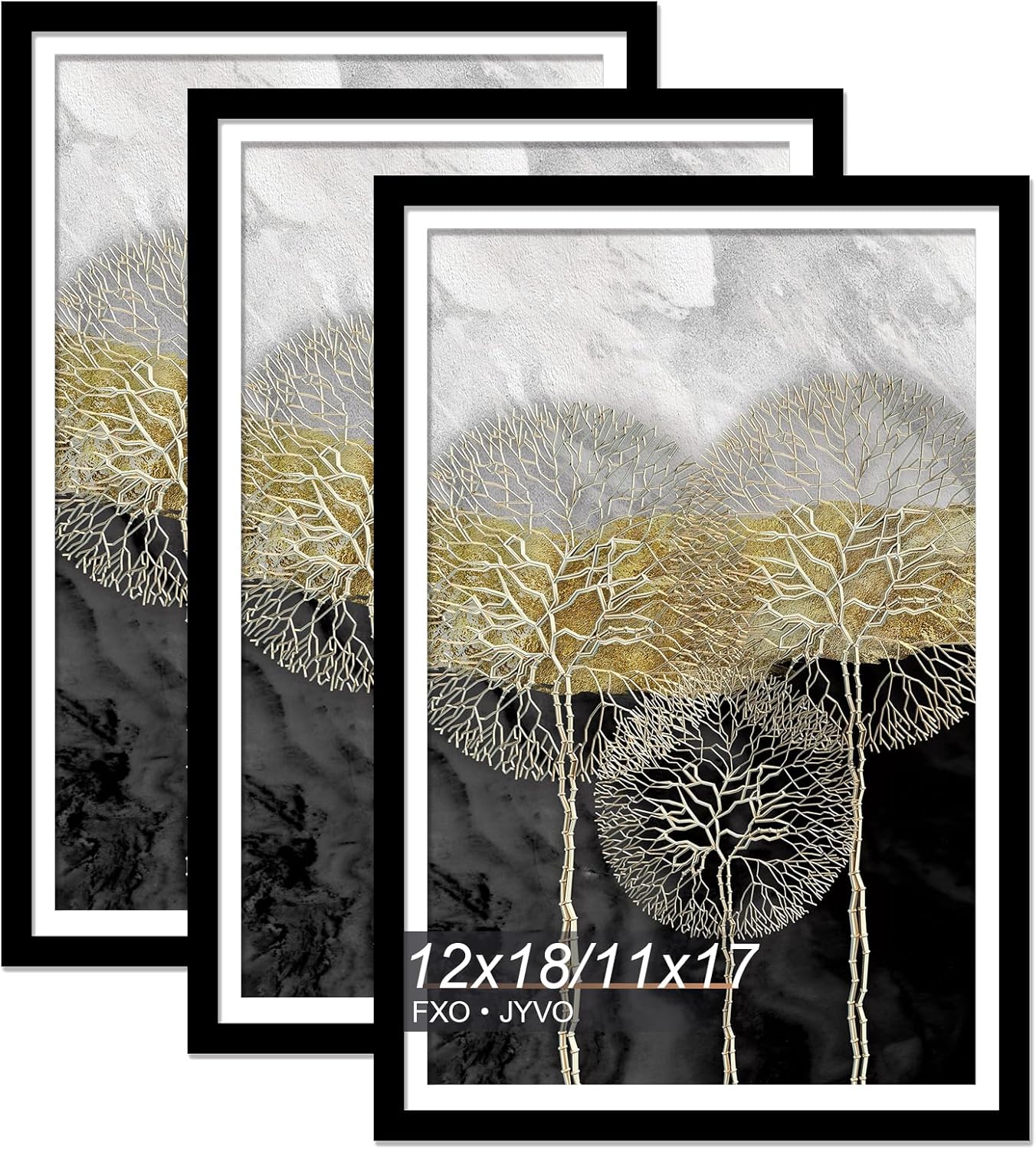 12x18 Picture Frame Set of 3, Display Poster 11x17 with Mat or 12 x 18 Without Mat, Light Weight and High Transparent 12 by 18 Frame for Wall - 3 Pack/Black/12 x18 3 12x18