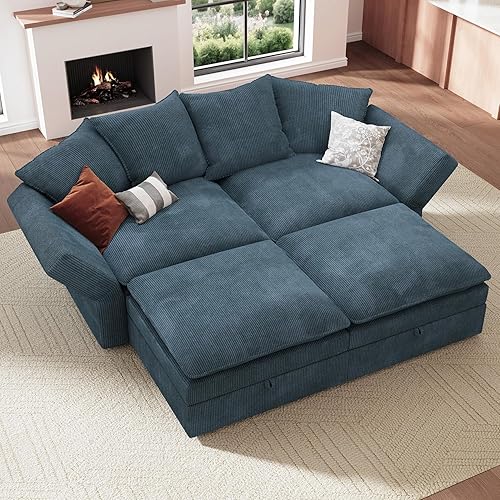 Miniatura 31 de HONBAY Sofá modular seccional, sofás seccionales de pana para sala de estar, sofá en forma de U con almacenamiento, color verde