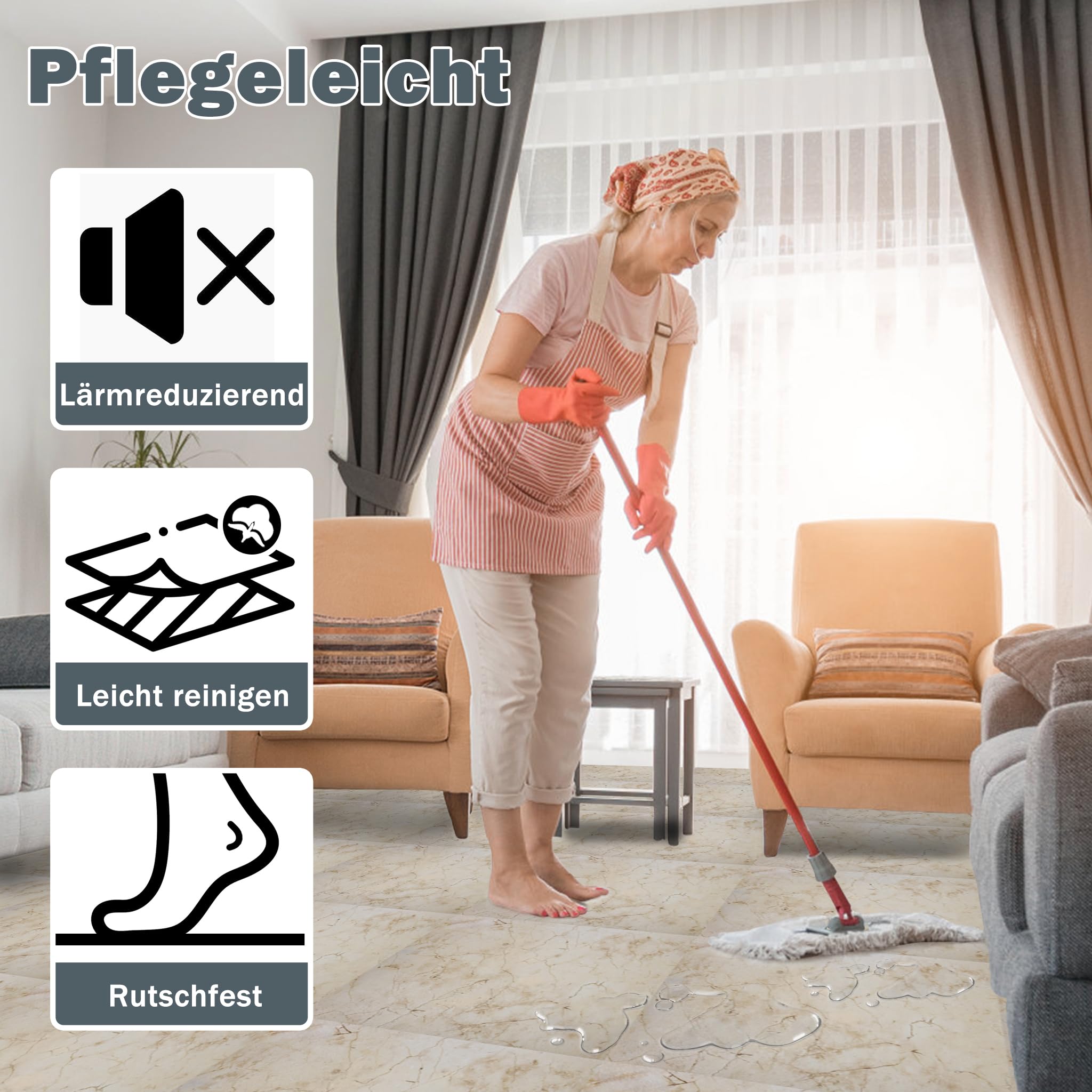 UISEBRT - Baldosas autoadhesivas 27 unidades 2,51m², revestimiento de suelo de PVC con aspecto de hormigón, vinilo adhesivo, para cocina, baño, pasillo, área de estar, 30×30cm 【Modelo E】