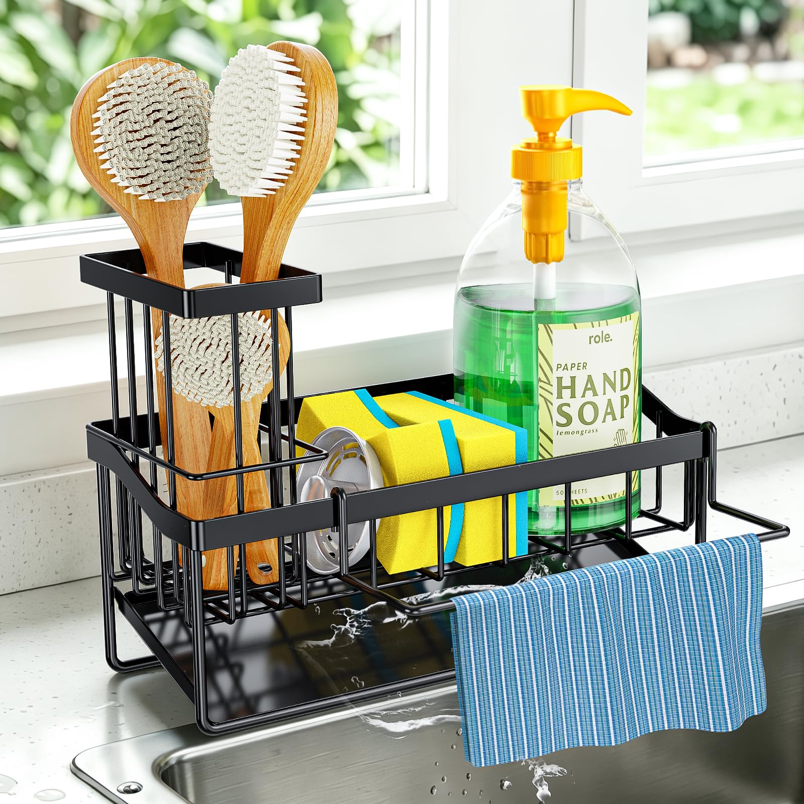 Pkbd Black Self-Draining Sink Caddy – Holds Sponge & Dishcloth,