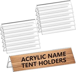 Dingelex 12 Pack Acrylic Desk Name Plate Holder, Clear Small 8.5 x 3 Double Sided Display Sign Holder Acrylic Name Tent Holders Plastic Office Business Desk Sign Holder Teacher Name Plate