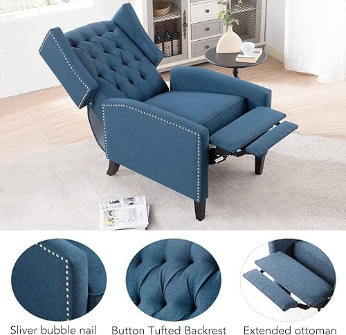 Miniatura 26 de Sillas reclinables para adultos, sofá reclinable ajustable con respaldo de ala con reposapiés extendido, sillas reclinables modernas de tela, sillas