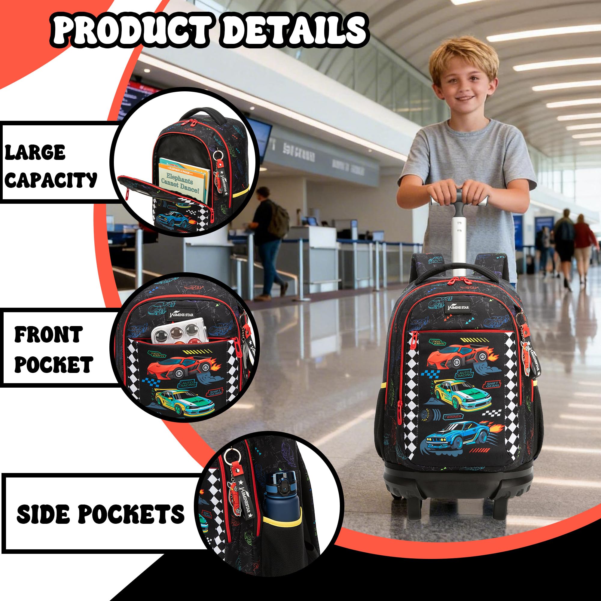 HTgroce Mochila con Ruedas Niña – Set 3 en 1 con Estuche y Bolsa de Almuerzo – Carrito Escolar Ergonómico para Primaria – Trolley Infantil para Colegio y Viaje