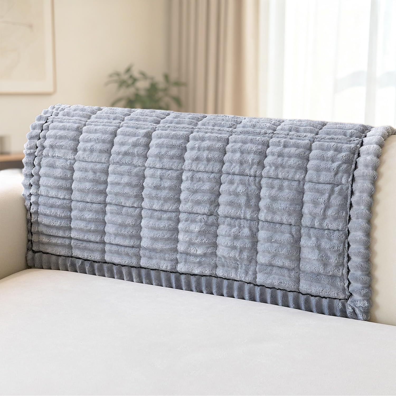 2er Set Anti-Rutsch Sofa Armlehnenbezüge aus Kunstfell Weich Flauschig | Dehnbarer Sessel Armlehnen Schoner Waschbar Stuhl Schonbezüge Kratzschutz(Light grey,90x90 CM(Pack of 2))