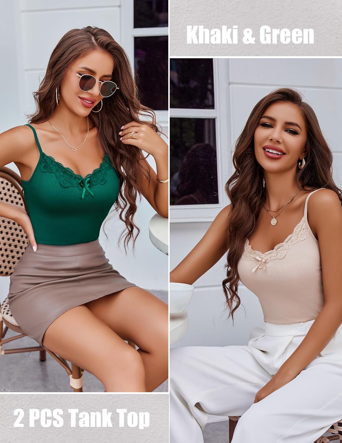 Avidlove Womens Camisoles 2-Pack Tank Top V Neck Undershirts Adjustable Spaghetti Strap Cami Tops - Image 4