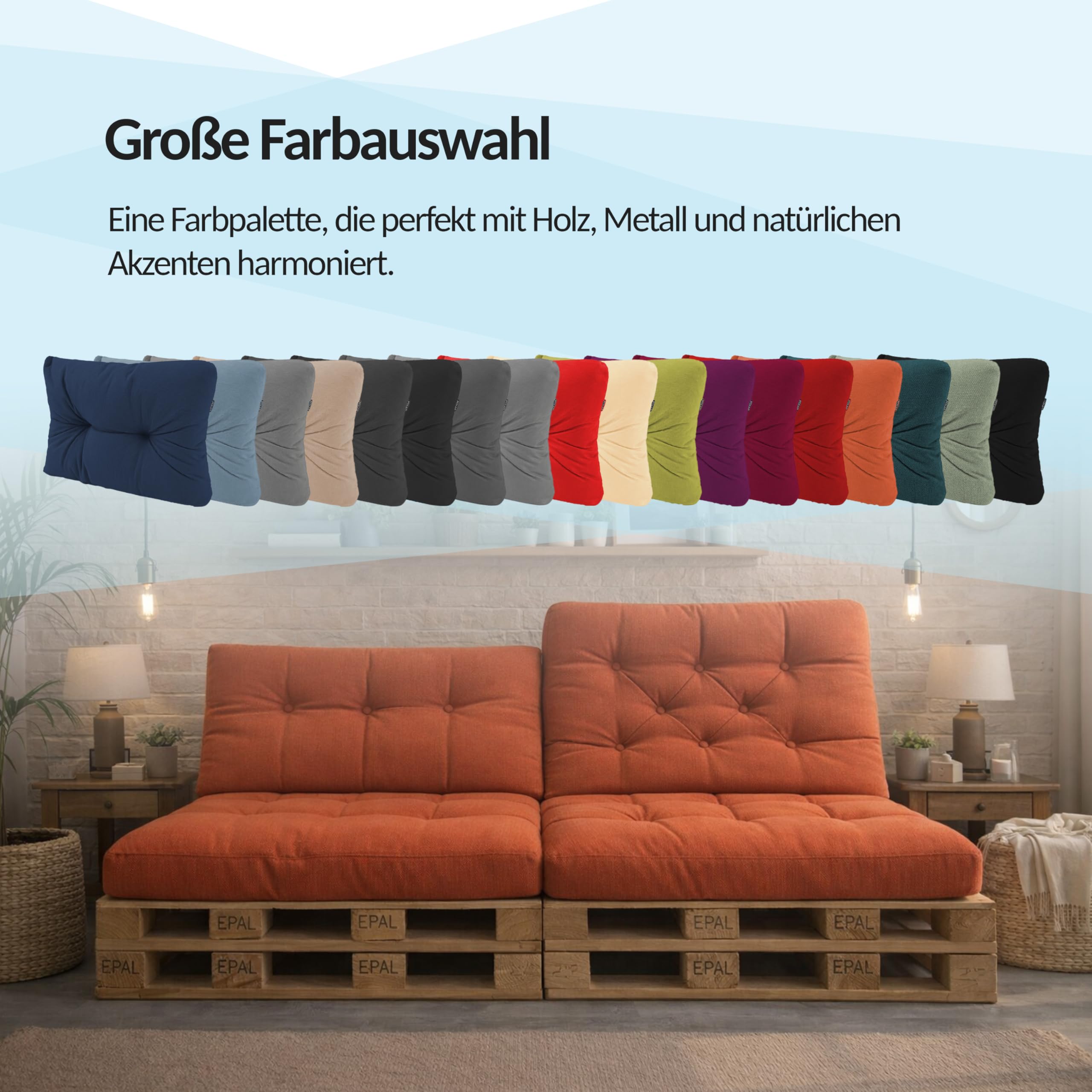 POKAR Palettenkissen Palletenauflagen Palettenpolster Palettensofa Palettenmöbel 2er Set: 1x Sitzkissen 120x80 + 1x Rückenlehne 120x40, Grün