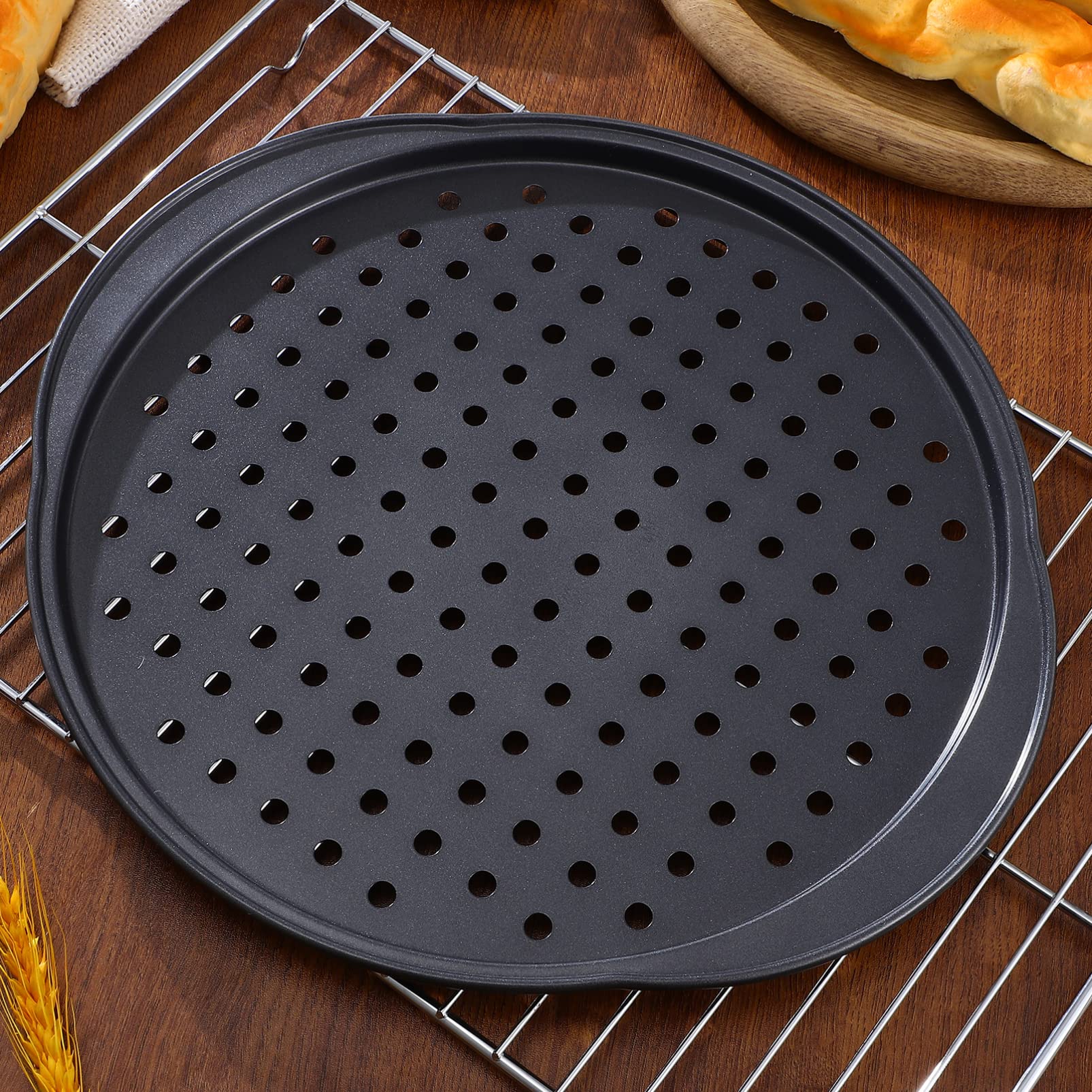Hemoton Antihaft-Pizzablech Mit Löchern – 4 Stück, 32 Cm, Aus Karbonstahl, Für Ofen & Backen
