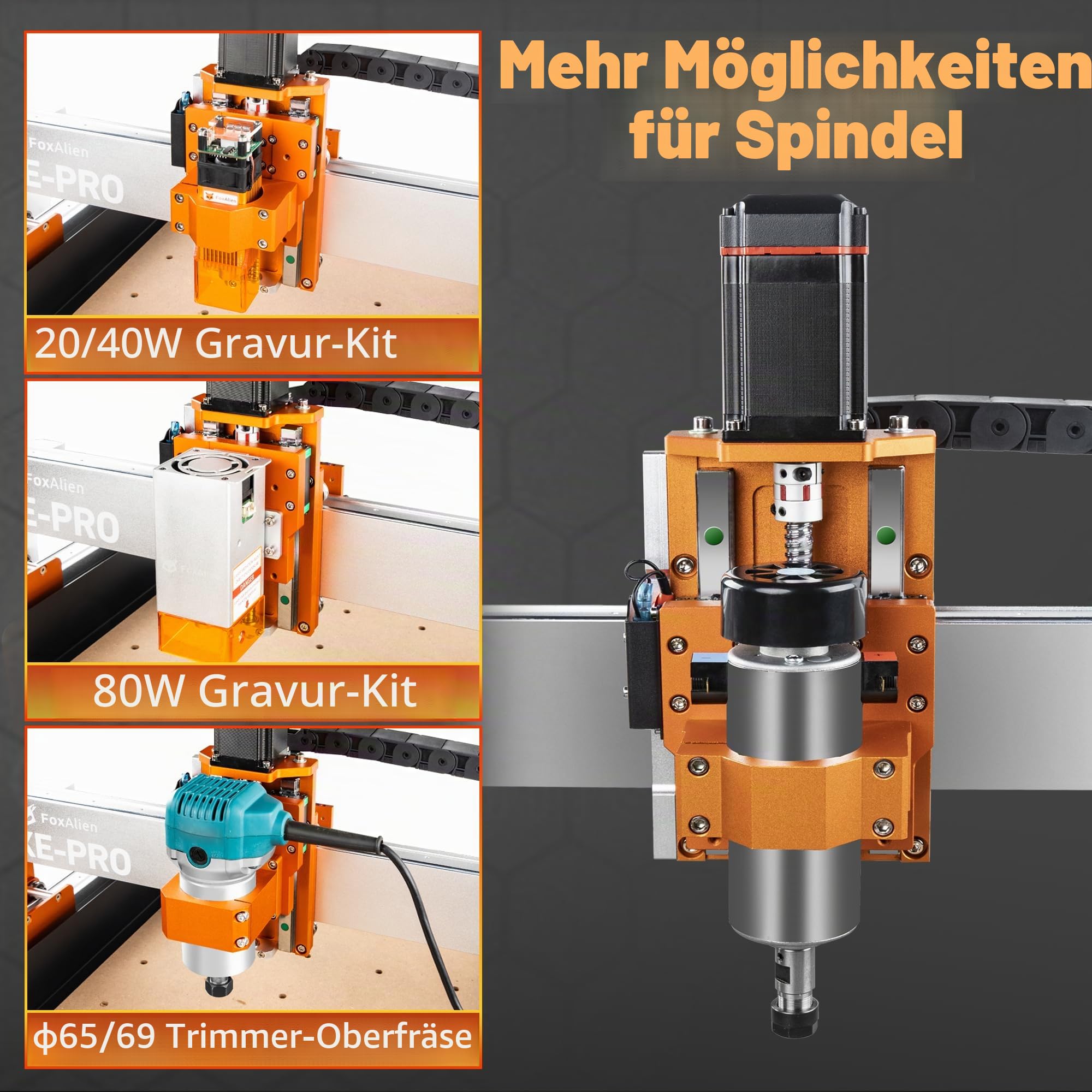 FoxAlien CNC Fräsmaschine XE-PRO mit Kugelumlaufspindeln, 400W Spindel 3-Achsen Graviermaschine für Holz-Aluminium-Schneiden Aufrüstbar auf Linearschienen(220V)
