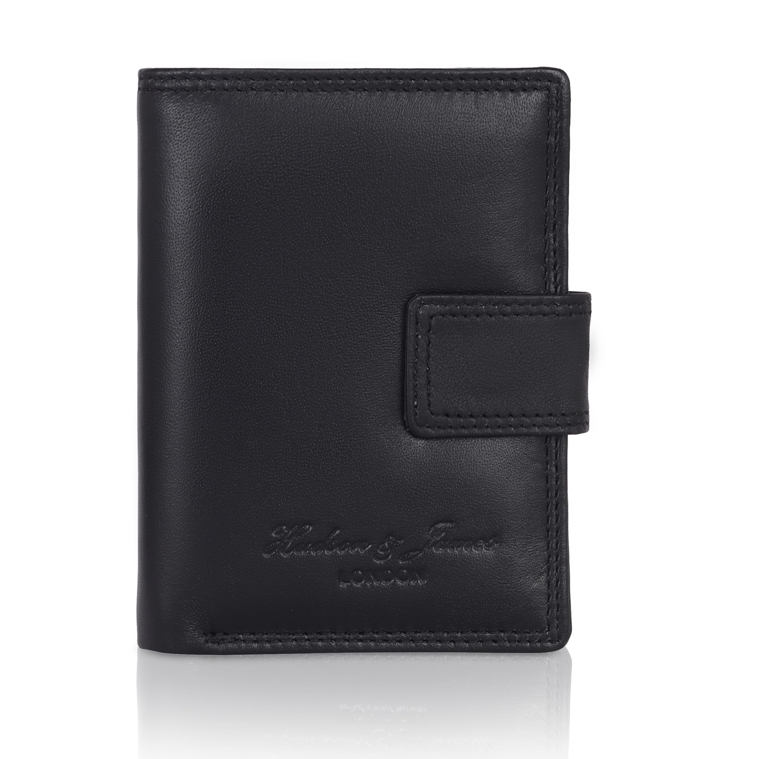 Hudson & JamesLadies RFID Safe Designer Leather Compact Purse Card Women Wallet Zip Coin Pocket Boxed (Black)