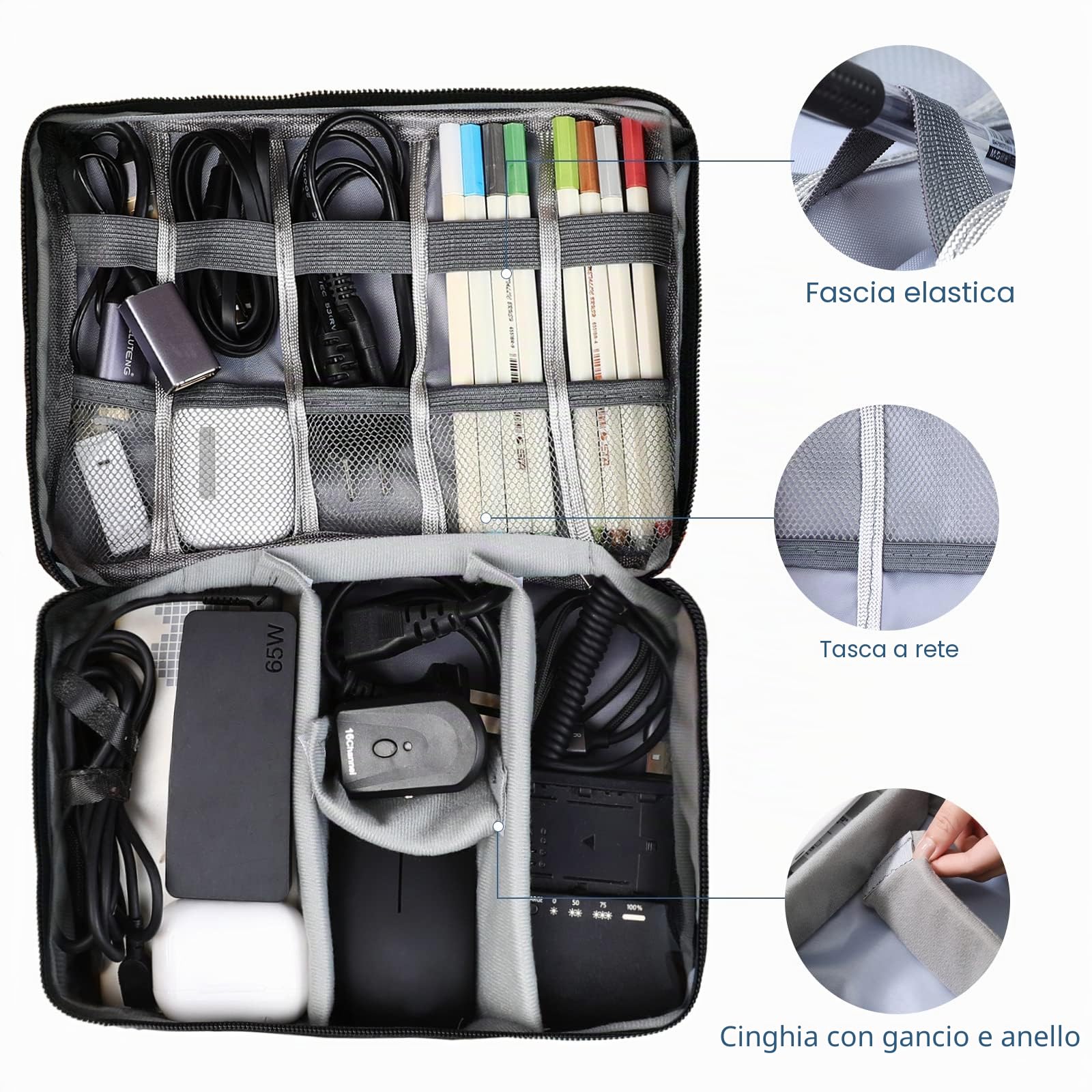 AiQInu Organizer Cavi Borsa da Viaggio Resistente All'acqua Portatile Porta Cavi per Caricatore, USB, Auricolare, Power Bank, Hard Disk, Scheda SD