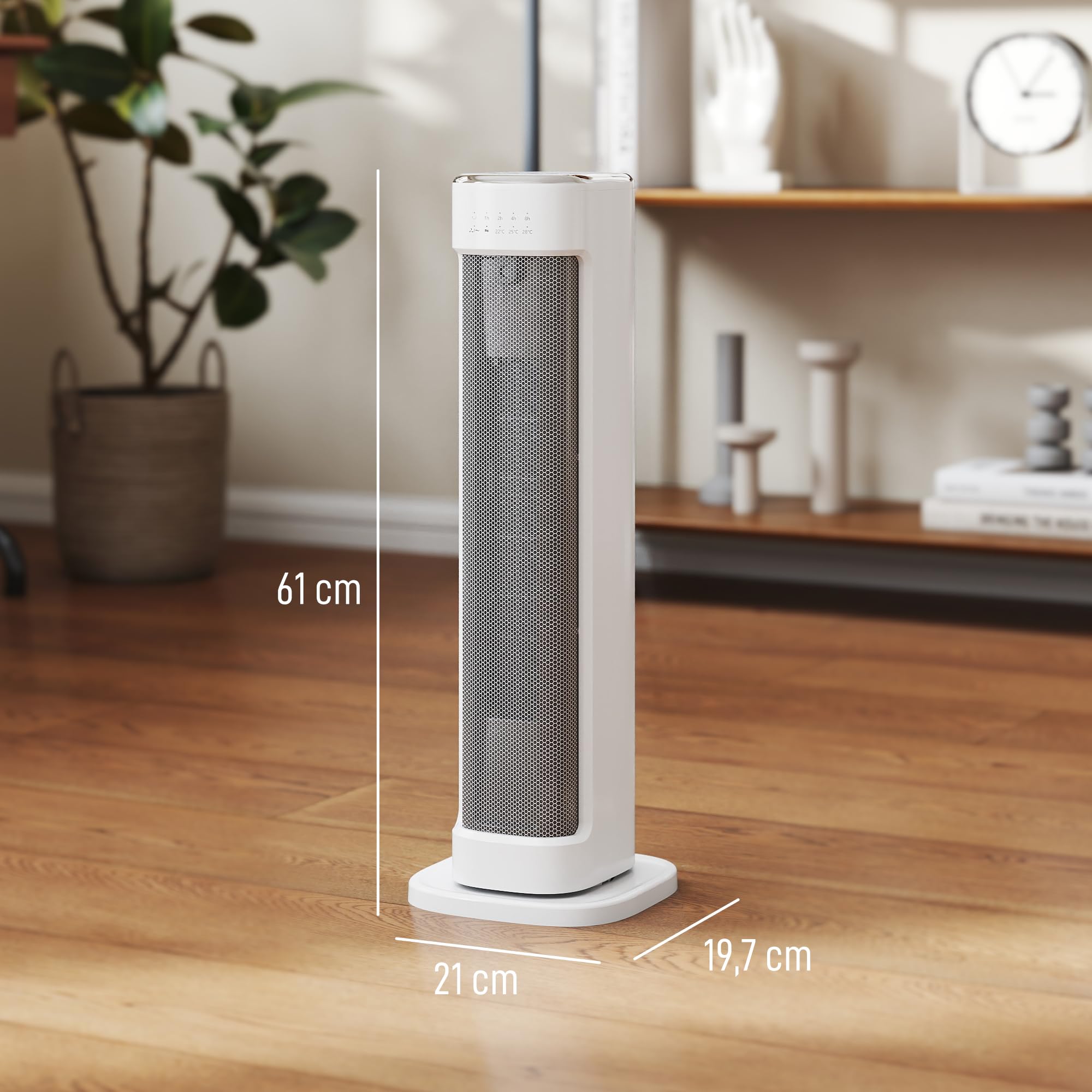 HOMCOM Calefactor Eléctrico Bajo Consumo 2000W PTC Termoventilador Blanco | 3 Modos, Termostato Regulable, Temporizador, Protección contra Vuelcos y Sobrecalentamiento, Control Remoto para 15-20㎡