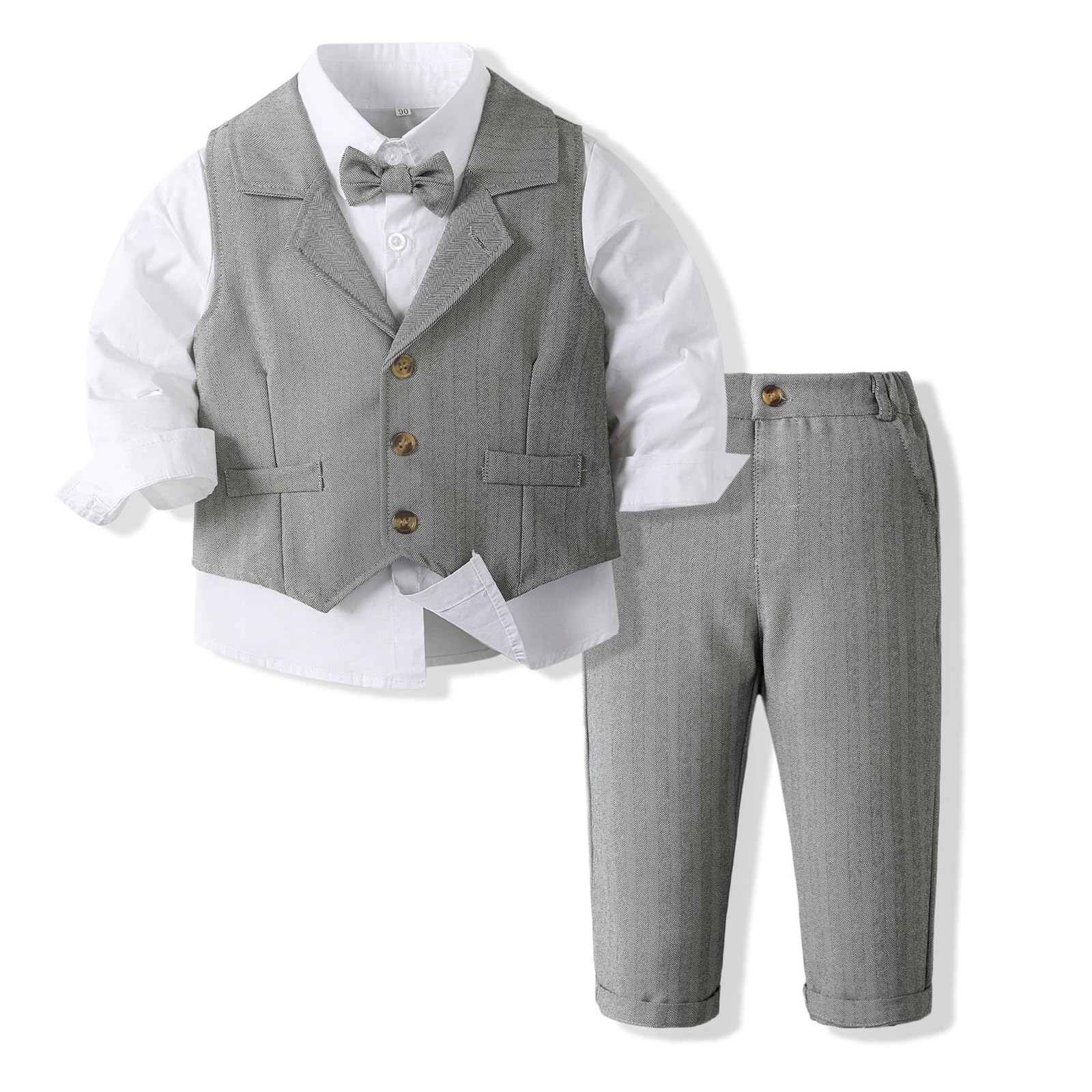 Lito Angels Baby Jongen Formele Jurk Pak 5 Stuks Set Smoking Kaki, Maat 86 (Leeftijd 12-18 Maanden) (Markeringsnummer 1