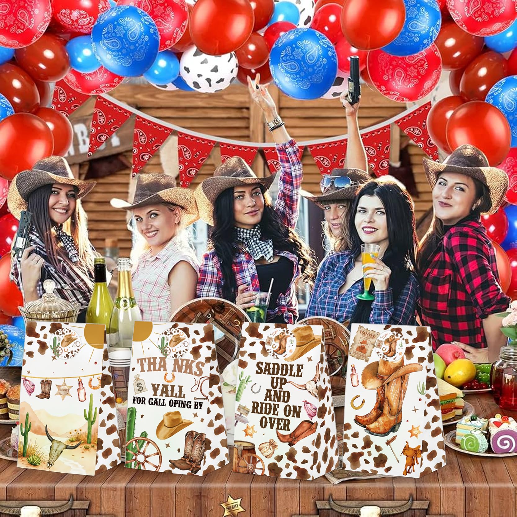 24 Pcs Western Cowboy Goodie Bags with Stickers,Western Cowboy Themed Birthday Favor Bags,Wild West Party Favor for Party Decoration Supplies