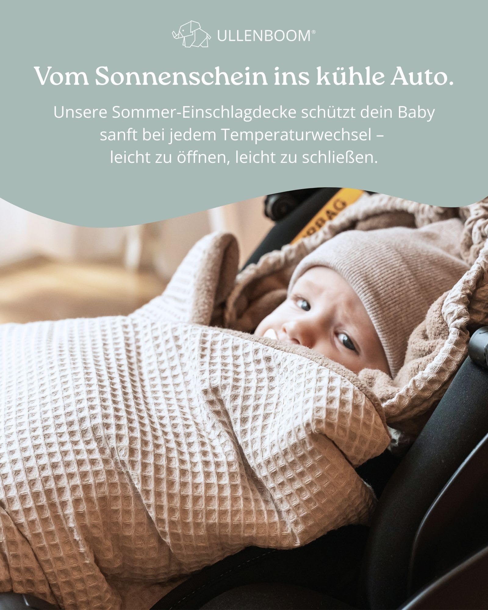 ULLENBOOM Einschlagdecke Babyschale Sommer Oeko-TEX Made in EU Leichte Babydecke für Kindersitz Kinderwagen Buggy 0-9 Monate 0,5 TOG