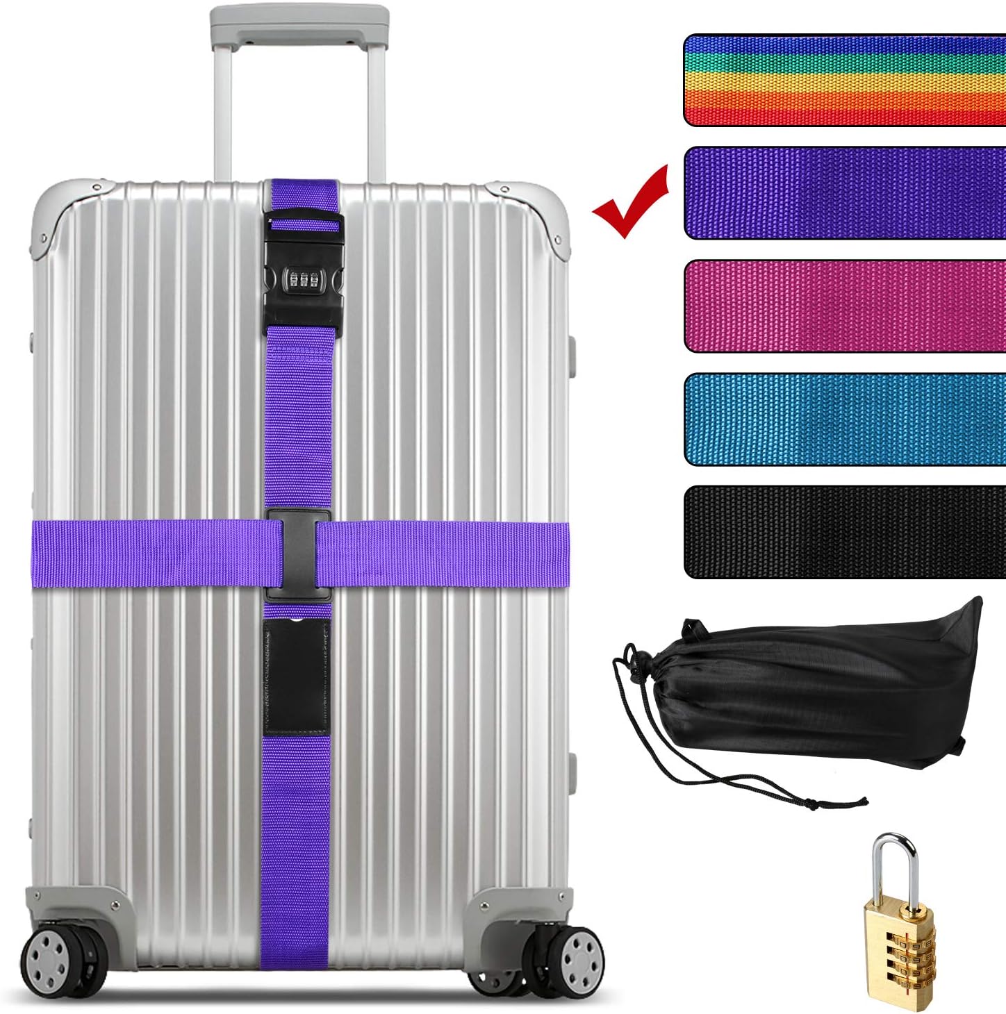 Luggage Strap,Long Cross Luggage Belt with TSA lock,Adjustable(Purple)