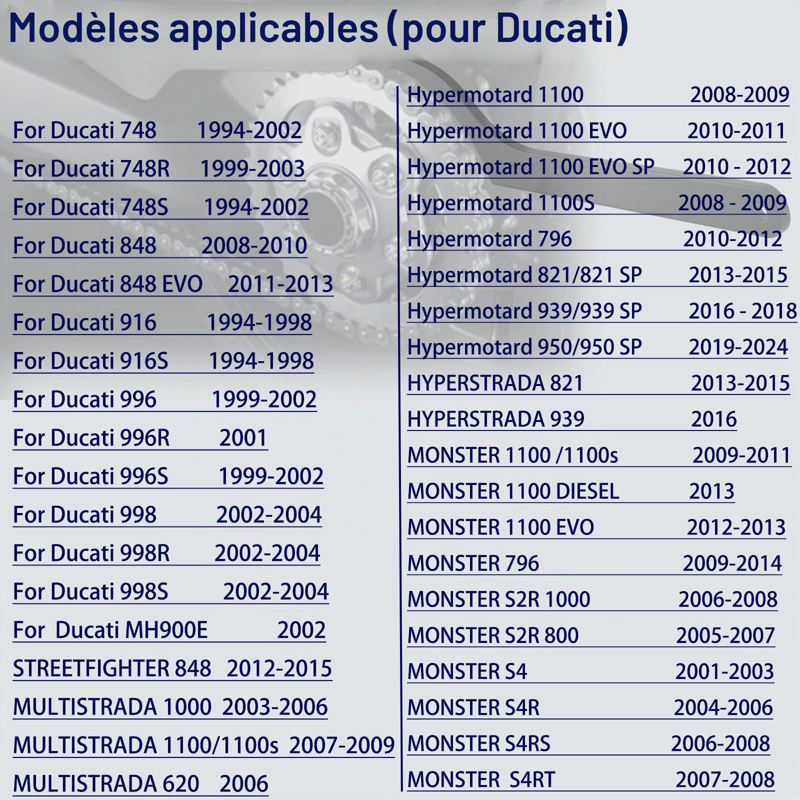 Tendeur de chaîne pour Ducati & MV Agusta - Clé à crochet pour 748 848 916 996 998 1098 1198 1199 1299 Panigale, Multistrada, Diavel, Monster, Hypermotard 796 821 939 950, Streetfight. ter,