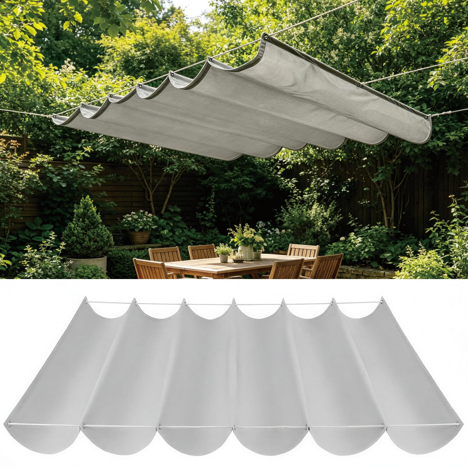 Auvent ondulé 225x310 cm en toile PES gris clair pour l'ombrage du patio
