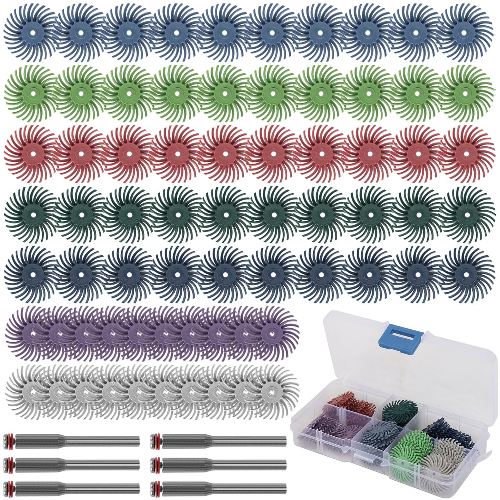 Lot de 76 disques abrasifs à poils radiaux pour brosse abrasive et polissage avec tige de 1/8" pour outils rotatifs de nettoyage de finition