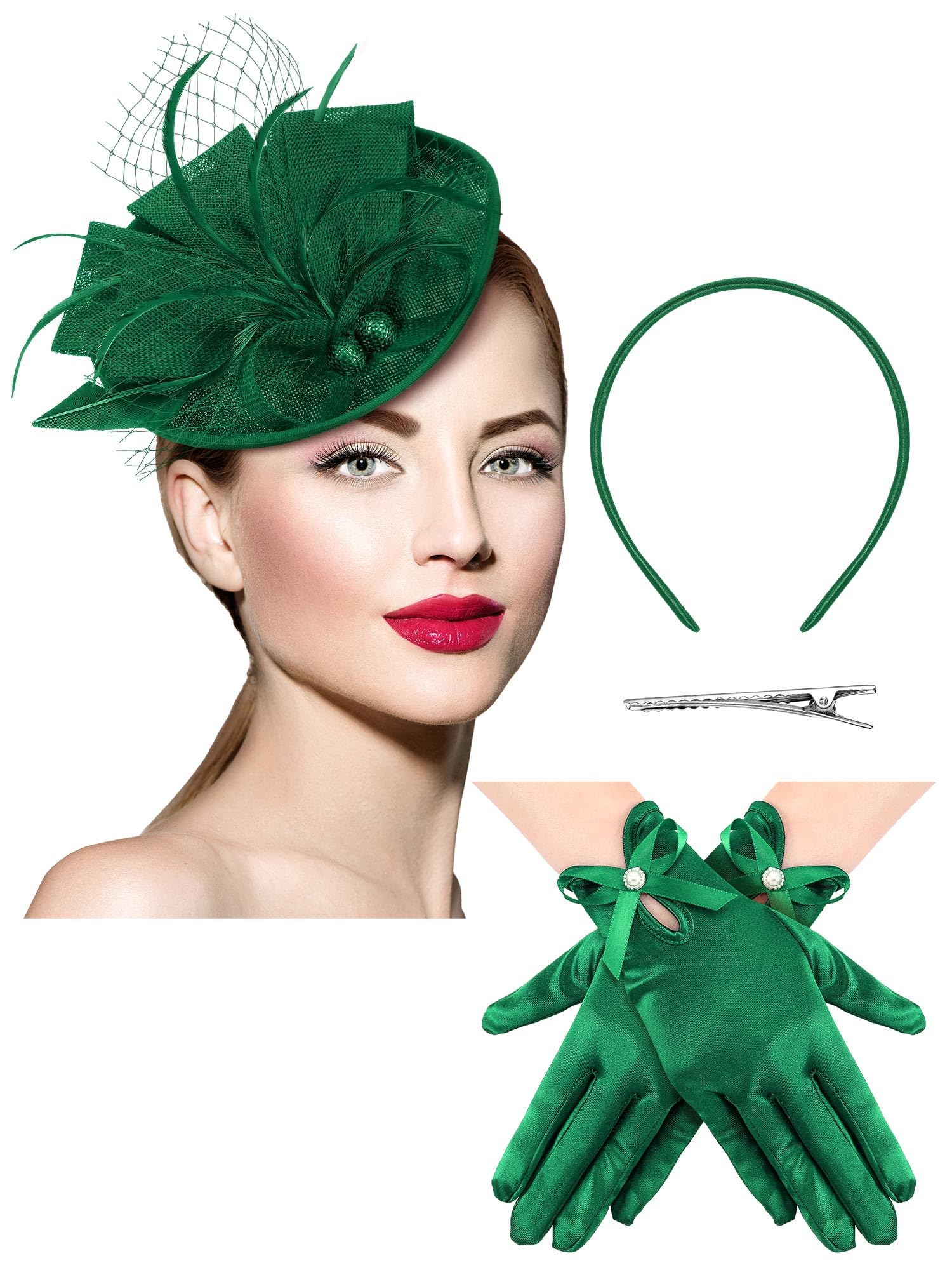 Geyoga 50s Fascinator Hat for Women Funeral Veil Hat Pillbox Cocktail Tea Party Headpiece and Lace Glove