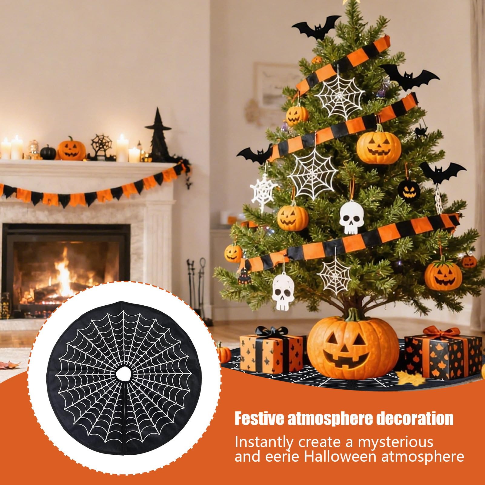 Gonna per albero di Halloween Tappeto rotondo gotico spettrale da 60 cm