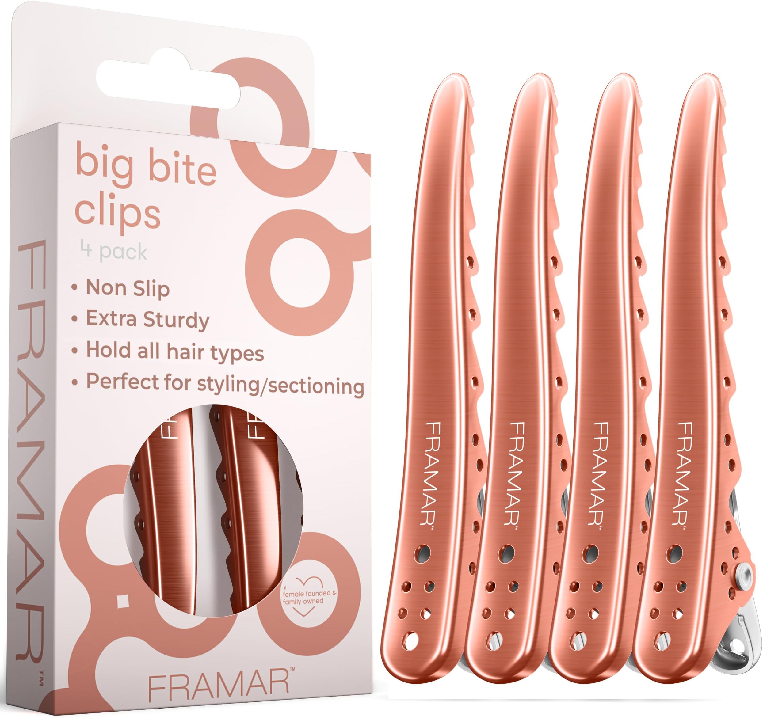 FRAMAR Rose Gold Sectioning Hair Clips – Professional Crocodile Clips Hair, Metal HairClips For Styling, Hairdressing Clip, Hairdresser Clips Hair, Alligator Hair Clips Women For Styling – 4