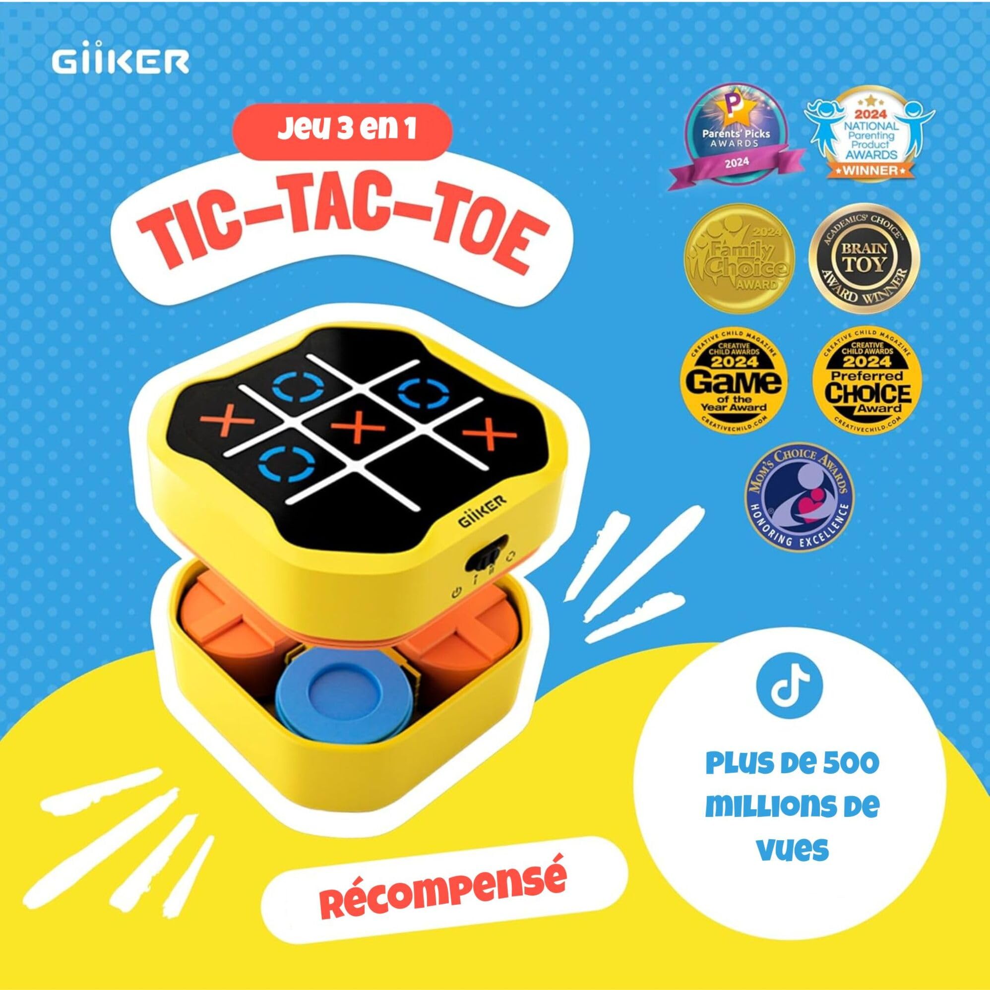 GIIKER Tic Tac Toe Bolt Game, Console de Jeu de Puzzle Portable Originale 3 en 1, Jeux de Voyage Portables pour Les trajets en Voiture, Jeux de société pour Enfants et Adultes, Cadeaux d'anniversaire