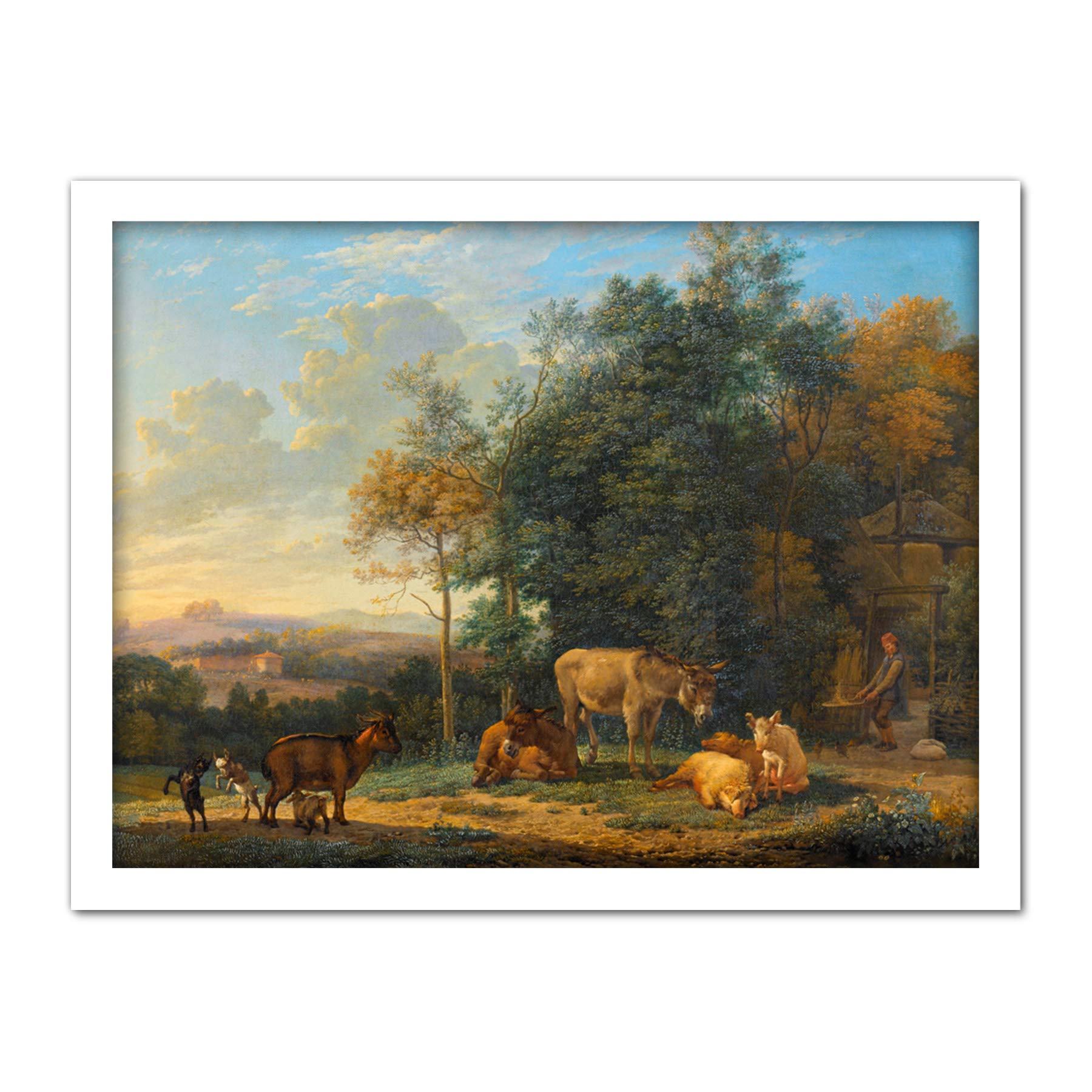 Artery8 Du Jardin Landscape Two Donkeys Goats Pigs Painting Artwork Framed Wall Art Print 18X24 Inch