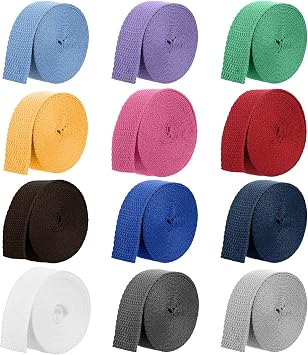 12Pcs Cotton Webbing, 1 Inch Braid Handles Straps for Bags, High Density Webbing Plain Weave Straps, 9.8ft Polyester Cotton Strap for Cloth Tote Bag, Pet Collars, DIY Crafts, Outdoor Accessories