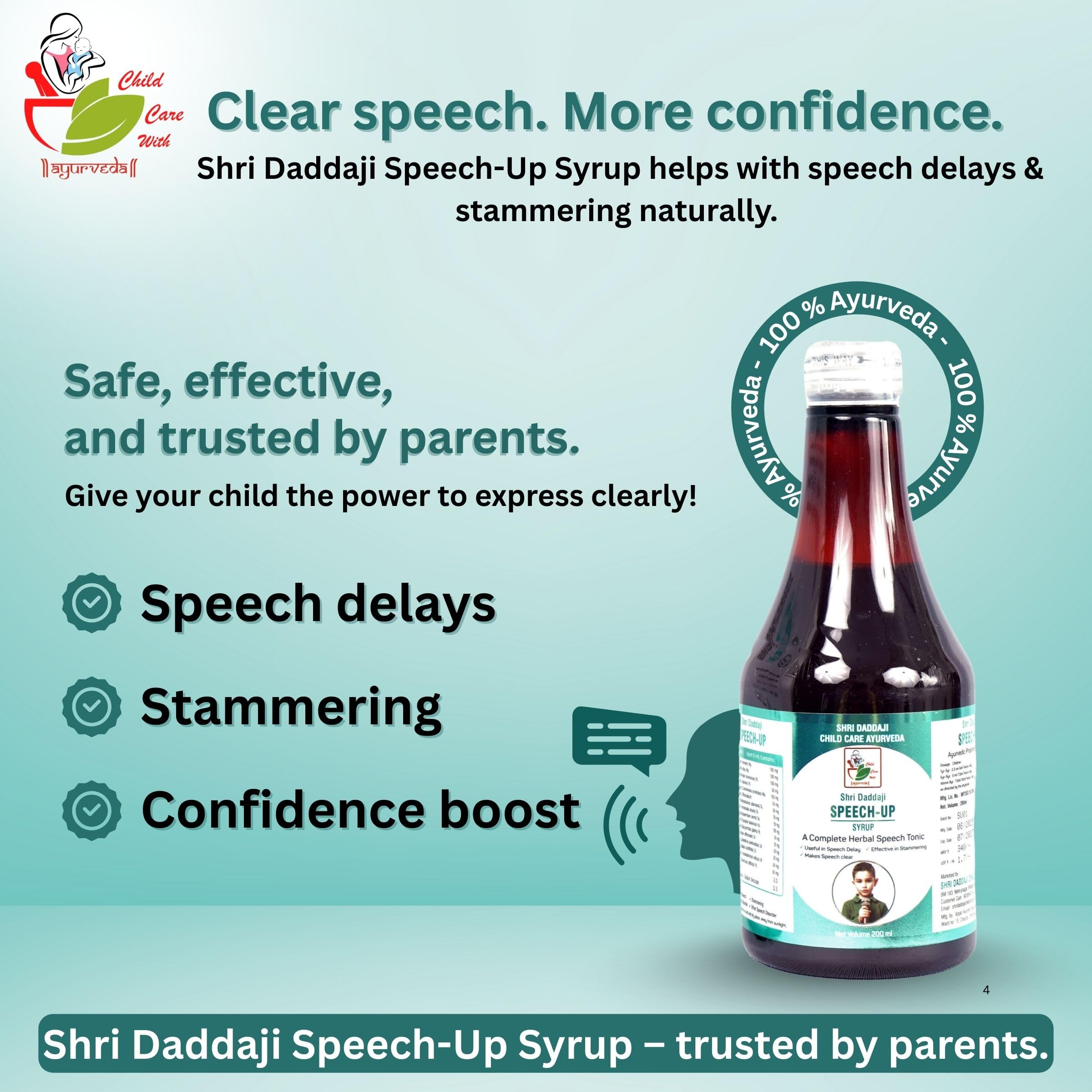 Shri Daddaji Speech-Up Syrup, 200ml, Ayurvedic Herbal Speech Tonic with Vacha, Brahmi and Shankhpushpi, Useful in Speech Delay, Makes Speech Clear - Image 3 thumbnail