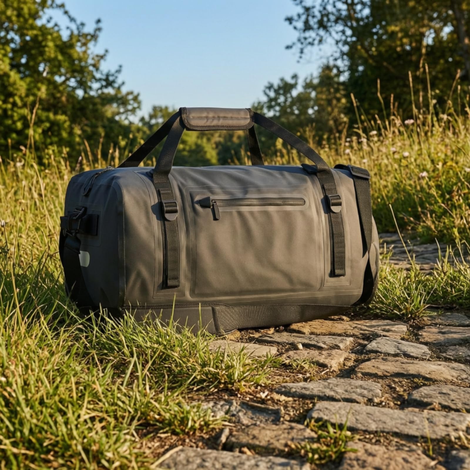 Borsa da Esterno in PVC Idrorepellente Borsa a Sacco Impermeabile Resistente Borsone con Tasca Frontale per Palestra