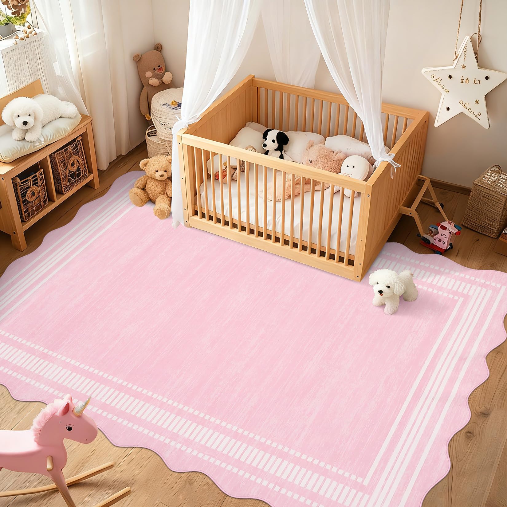 FairyStyle Scalloped 80x150cm Rug Washable Non-Slip Low-Pile Indoor Rugs for Entryway