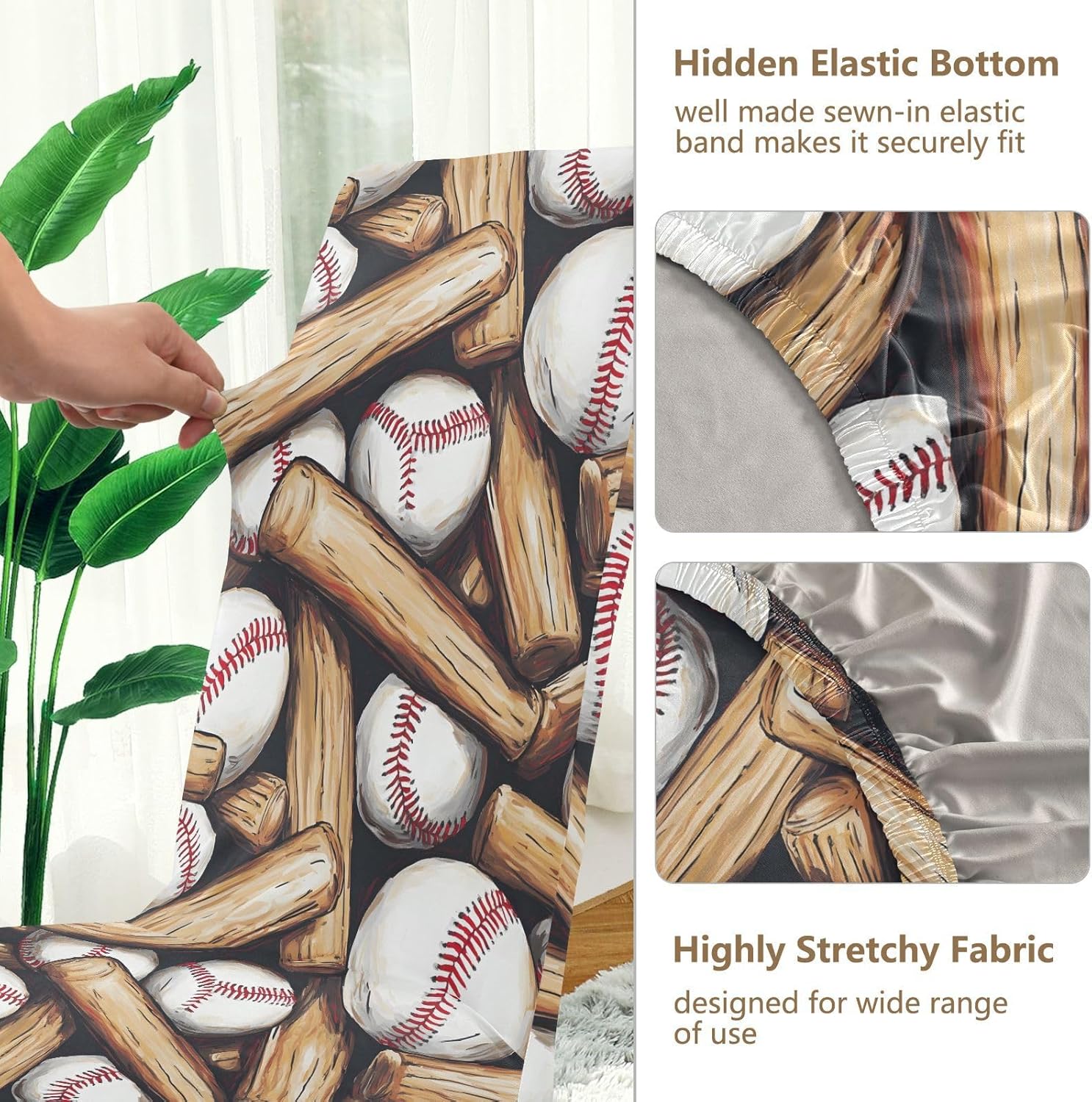 ALAZA Chair Covers for Dining Room, Baseball Bats Pattern Stretch Chair Cover Sets Chair Protector Removable Washable for Ktichen Restaurant Hotel