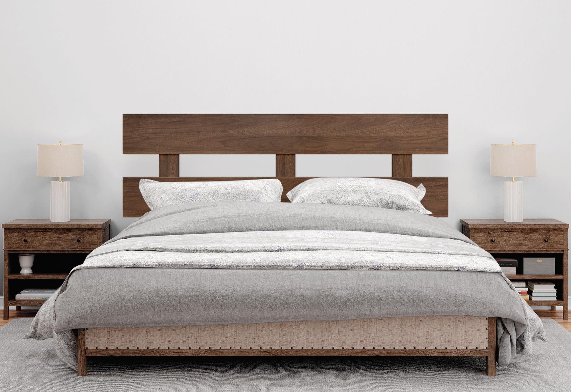 DHOME Cabecero de Madera reciclada DM Horizontal Estilo Valla Cama Palets Herrajes incluidos (150x46, Nogal)