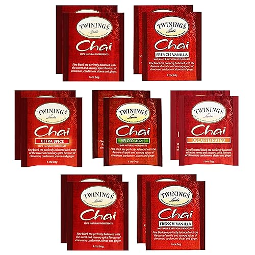 BLUE RIBBON Twinings - Bolsas de té Chai Surtido de muestras de caja de regalo, 20 unidades, 5 sabores, variedad perfecta, regalos para mamá, papá,