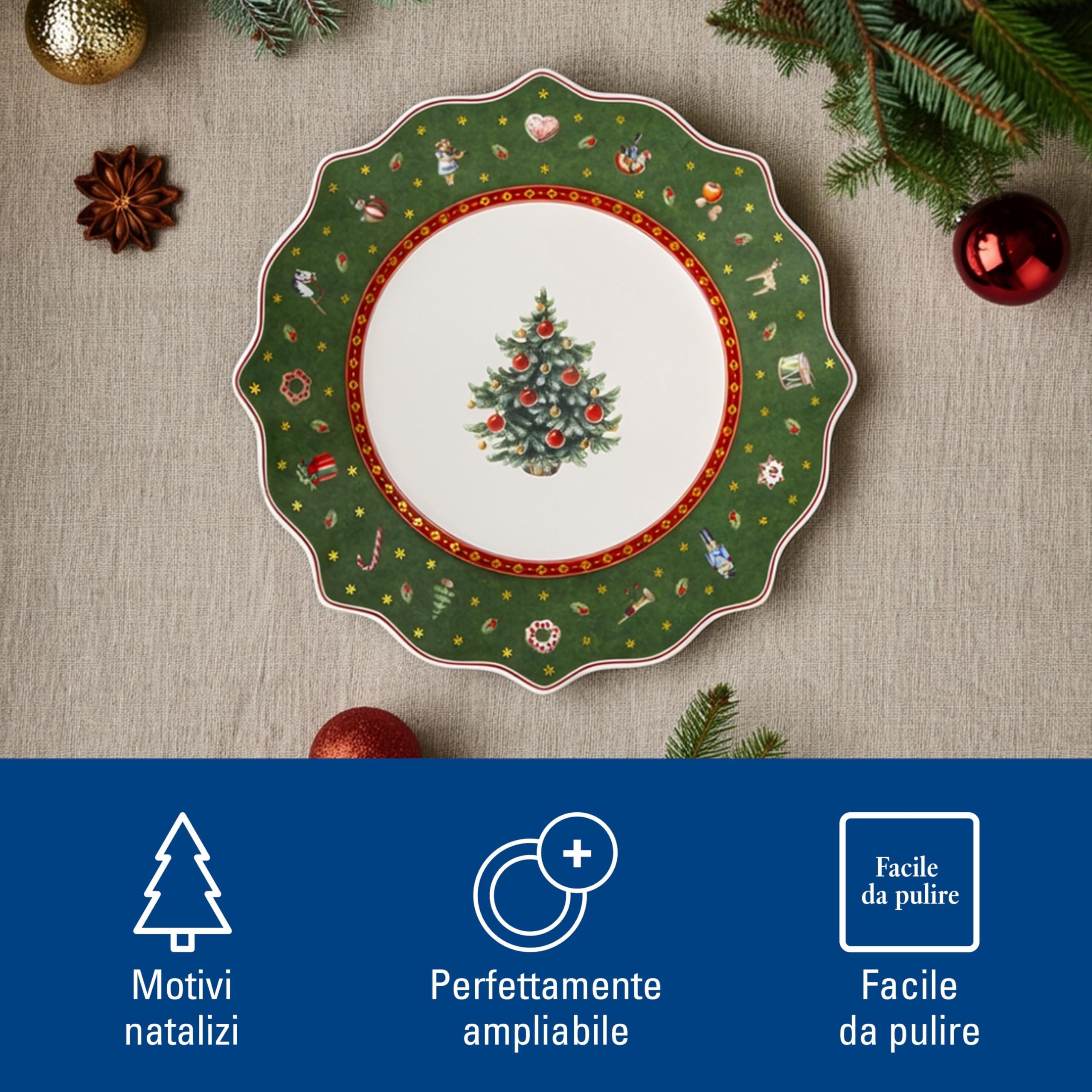 Villeroy & Boch Toy's Delight Piatto da Dessert/Colazione Verde e Bianco Ceramica Porcellana Premium