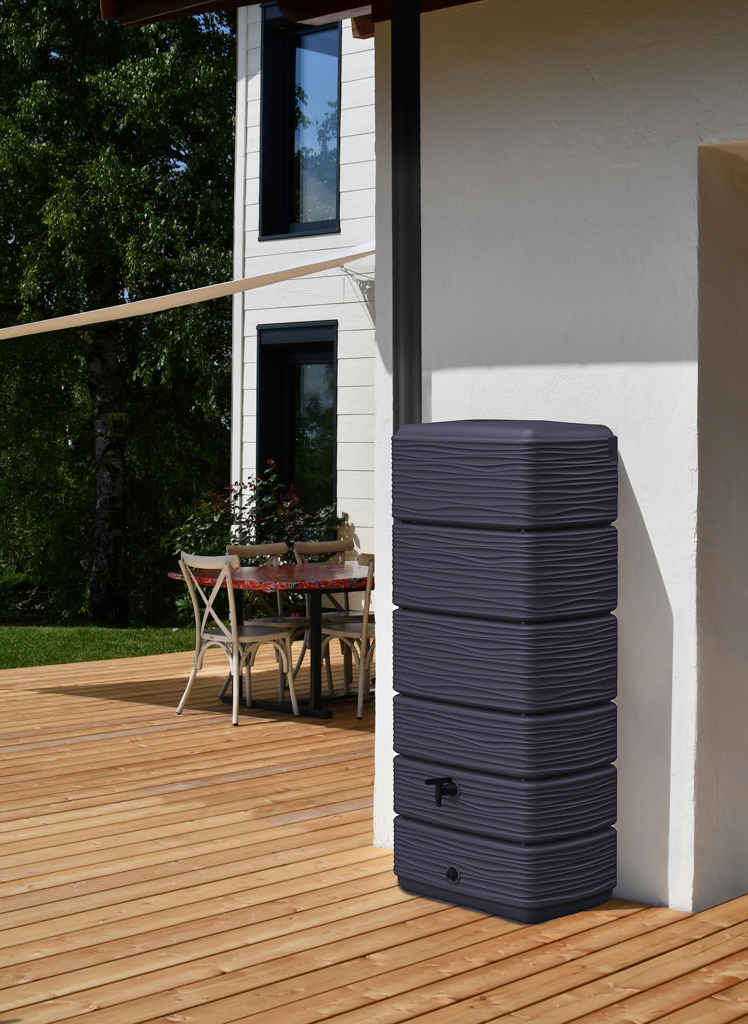 Ondis24 Regenwasser Wandtank Regenfass Eco 300 Liter Graphit anthrazit inkl. Wasserhahn